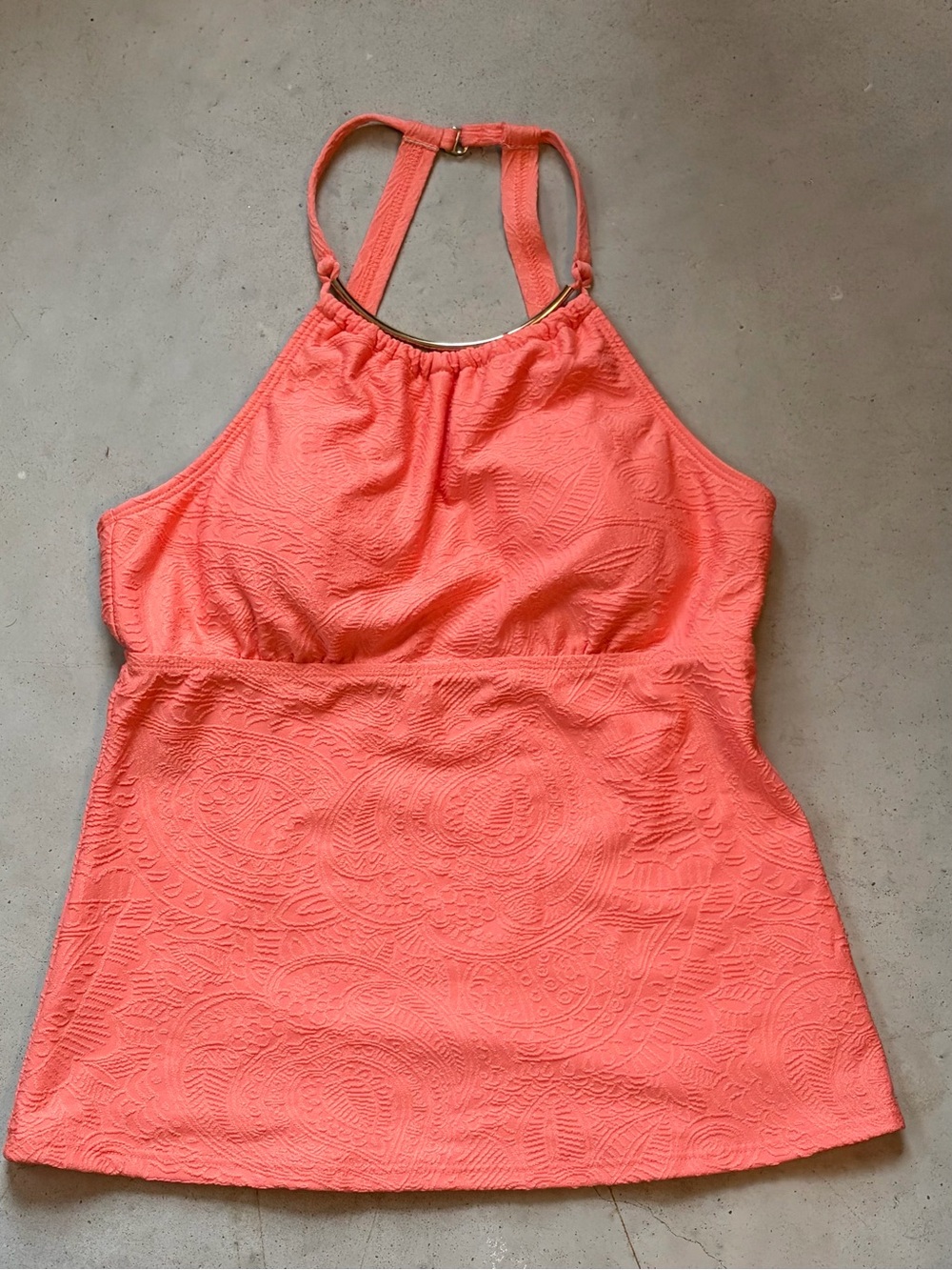 Alex Marie Coral Paisley High Neck Tankini Top Gold Bar Detail M